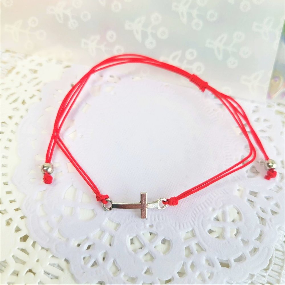 ✝️ Red Sideways Stainless Steel Surfer Nylon Adjustable Anklet or Bracelet ✝️